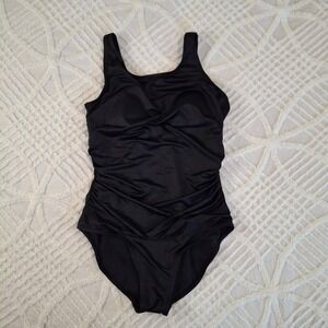 Island Escape Womens Size 8 Black Ruched Tummy Control One Piece Swimsuit